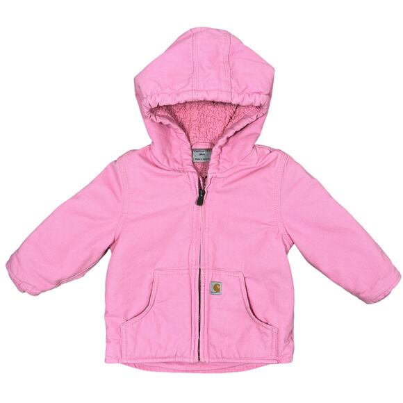 Carhartt Sherpa Lined Redwood Jacket Girls Toddler 24 Months Pink Canvas Rugged - Picture 1 of 15